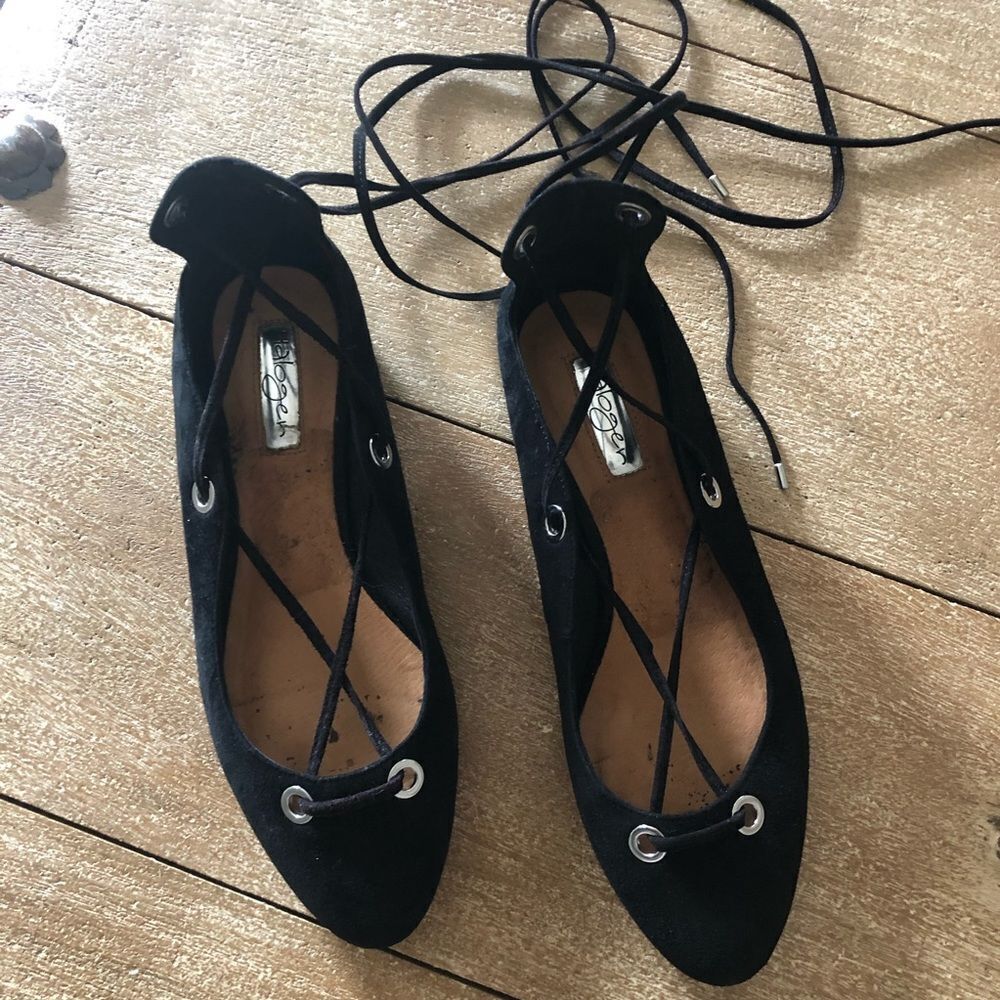 Halogen black suede lace up flats shoes Size 7.5